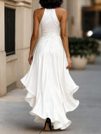 Midnight Elegance Satin-Neckholder-Rüschengown