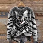 Luna - Gemütlicher Plüschpullover mit Tiger- und Tabby-Katzen-Muster